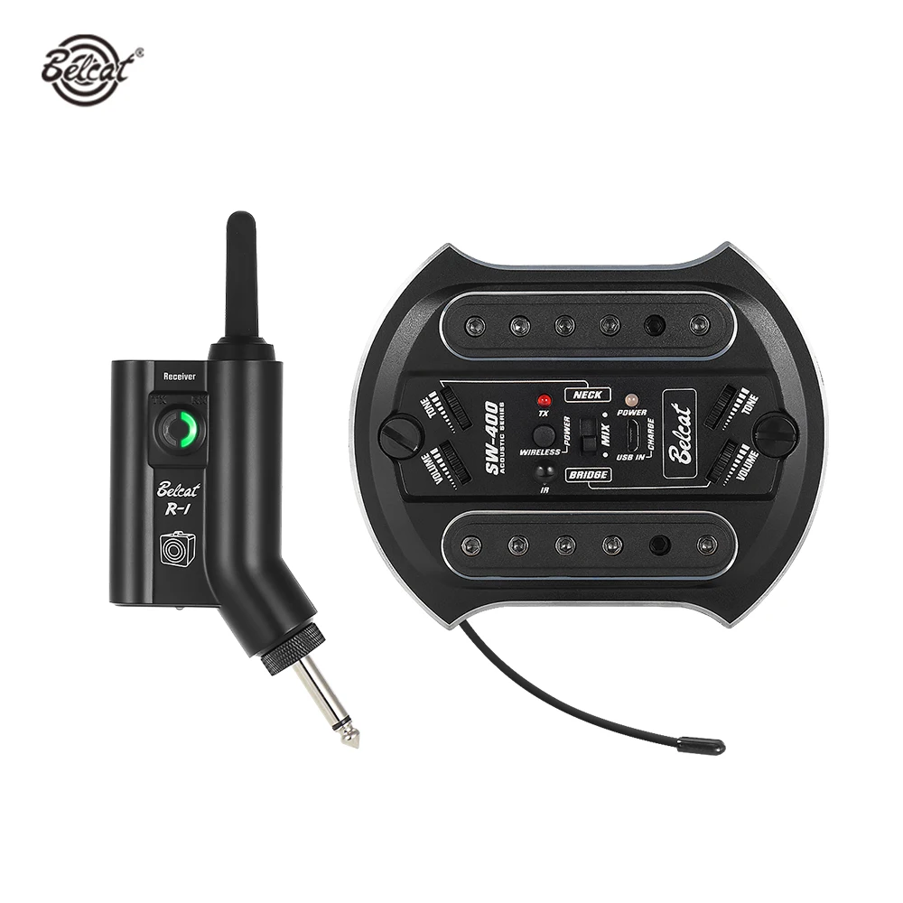 Belcat SW400 + R1 UHF Rechargeable Acoustic Guitar Wireless Sound Hole Pickup System with Transmitter Receiver Max.50M range
Belcat SW400 + R1 UHF Rechargeable Acoustic Guitar Wireless Sound Hole Pickup System with Transmitter Receiver Max.50M range