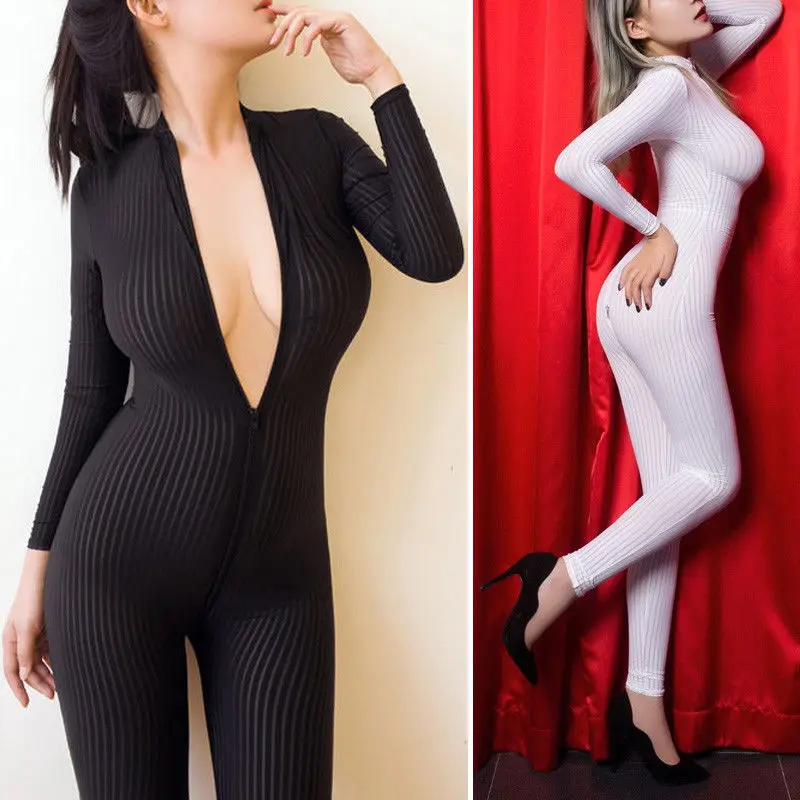 2019 Brand New Women Sexy Black Striped Sheer Jumpsuit Bodysuit Smooth Fiber 2 Zipper Long Sleeve Jumpsuit
2019 Brand New Women Sexy Black Striped Sheer Jumpsuit Bodysuit Smooth Fiber 2 Zipper Long Sleeve Jumpsuit