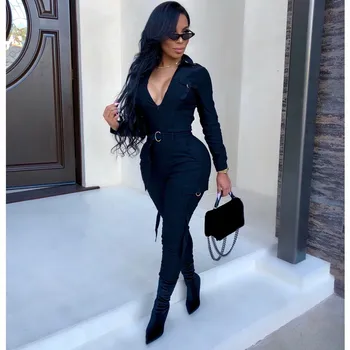 2019 New Women Fashion Deep V-Neck Sexy Jumpsuit Pockets Long Sleeve Sashes Solid Jumpsuits Female Casual Rompers Overalls
2019 New Women Fashion Deep V-Neck Sexy Jumpsuit Pockets Long Sleeve Sashes Solid Jumpsuits Female Casual Rompers Overalls