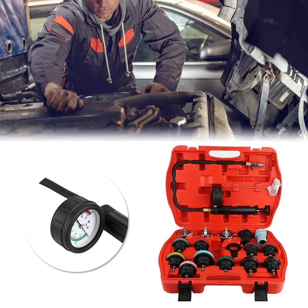 18pcs Car Water Tank Leak Tester Cooling System Detector Tool Kit Universal Automotive professional diagnostic tool
18pcs Car Water Tank Leak Tester Cooling System Detector Tool Kit Universal Automotive professional diagnostic tool