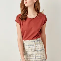 Trendyol плитки шеи трикотажные короткие футболки TWOSS19RG0003