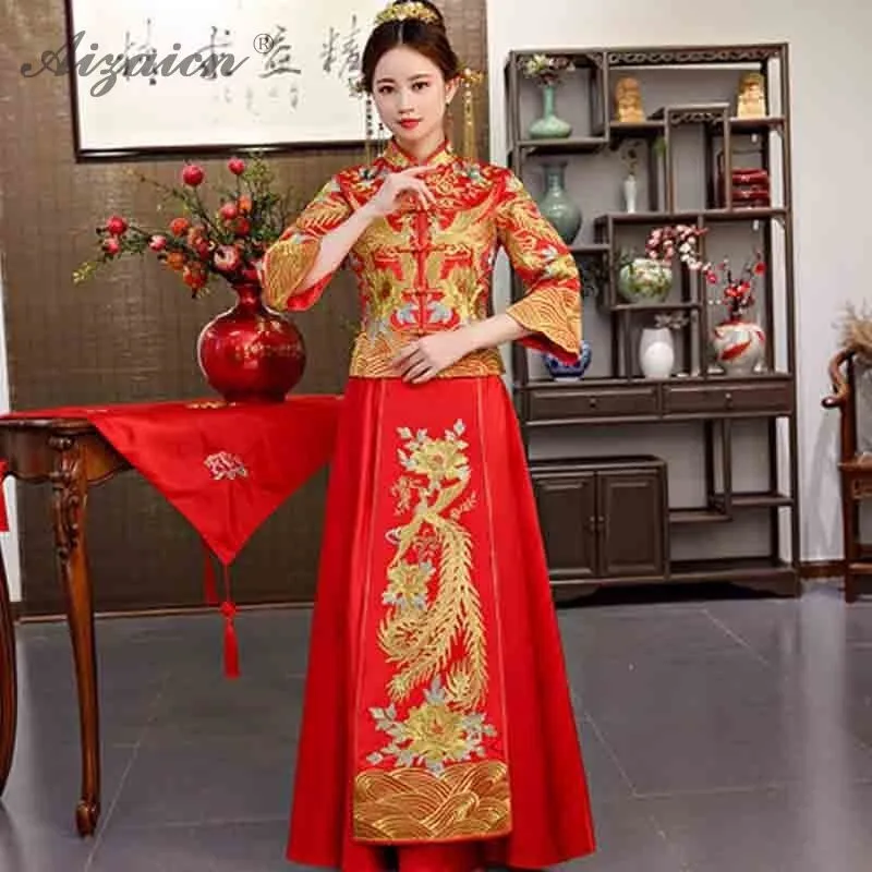 Bride 2019 New Chinese Traditional Wedding Gown Qi Pao Women Embroidery Dragon Cheongsam Long Red Married Dress Robe Orientale
Bride 2019 New Chinese Traditional Wedding Gown Qi Pao Women Embroidery Dragon Cheongsam Long Red Married Dress Robe Orientale