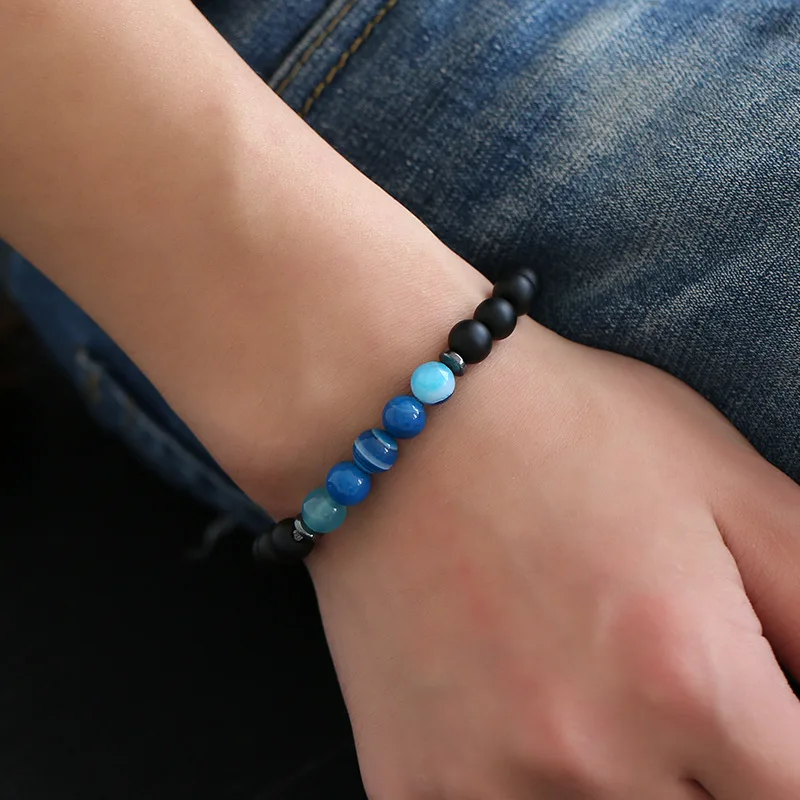 11 Style 5 Striped Onyx Matted Black Stone Beads Bracelet Men Women Natural Balance Yoga Pulseira Buddha Jewelry | Украшения и