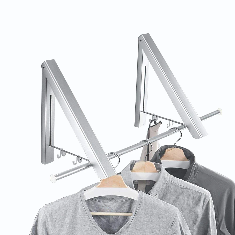 

Folding Clothes Hanger Adjustable Drying Rack Retractable Coat Hanger Home Storage Organiser Instant Closet, Wall Mounted with