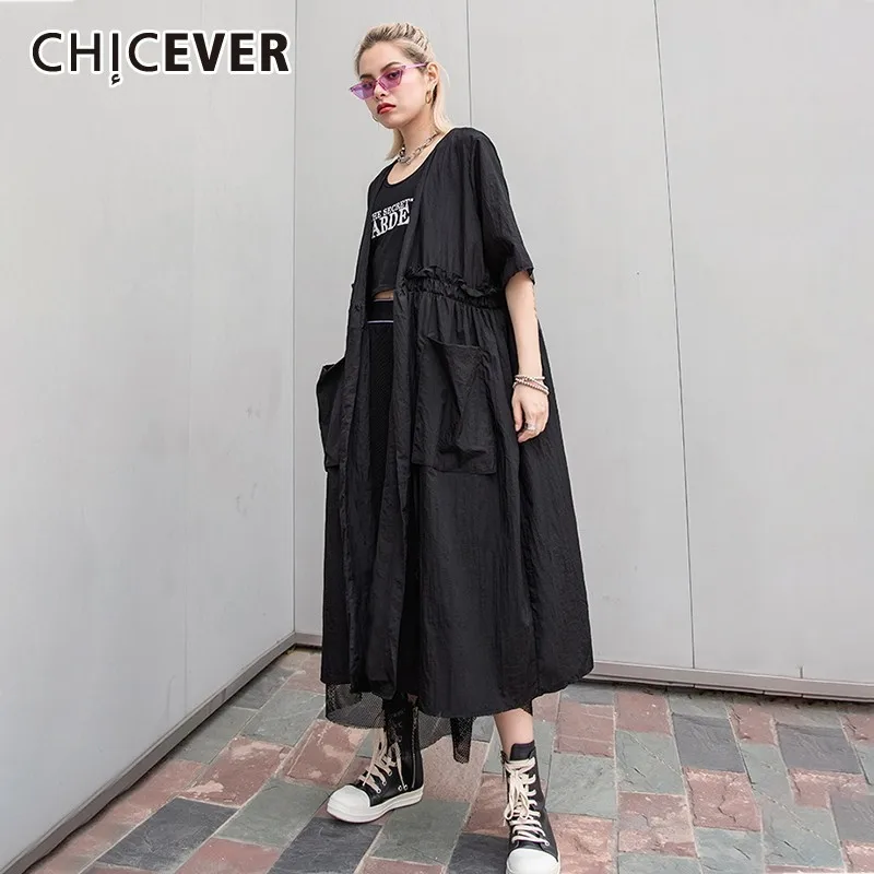 CHICEVER Summer Casual Belt Ruffles Pleated Patchwork Pockets Women Windbreaker Half Sleeve Bat Sleeved Plus Size Women's Coat
CHICEVER Summer Casual Belt Ruffles Pleated Patchwork Pockets Women Windbreaker Half Sleeve Bat Sleeved Plus Size Women's Coat