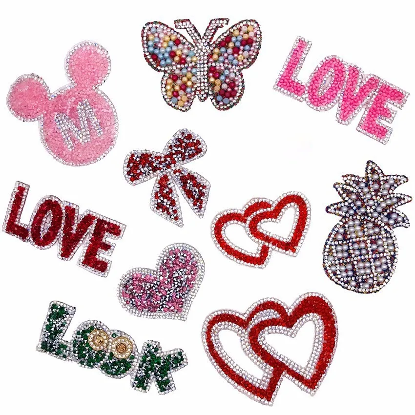 PGY Cartoon Rhinestones Patches Hot-fixed Letter Heart Bow Badges Crystal Beads Appliques wholesale Parches Diy Coat Bags Decor
PGY Cartoon Rhinestones Patches Hot-fixed Letter Heart Bow Badges Crystal Beads Appliques wholesale Parches Diy Coat Bags Decor