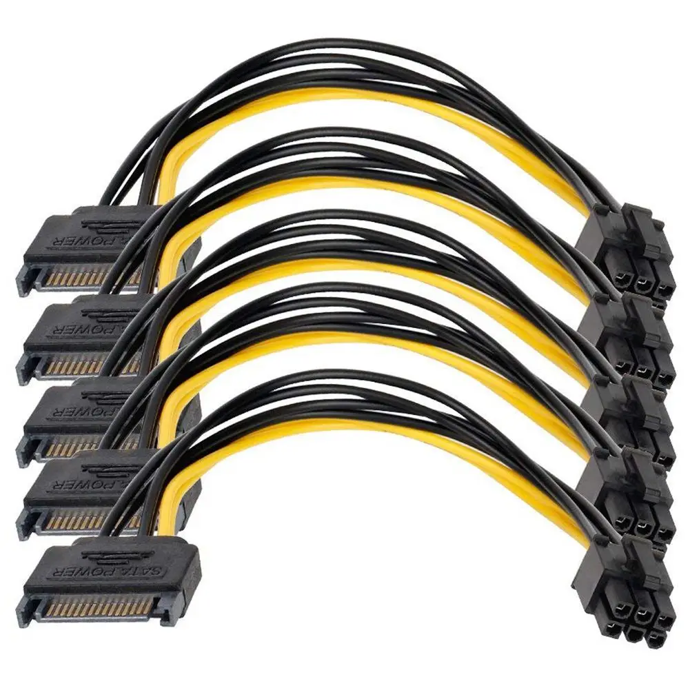SATA Power Adapter Cable 5Pack SATA 15-Pin to 6-Pin PCI Express Card Power Power Cable 0.66Ft/0.20M
SATA Power Adapter Cable 5Pack SATA 15-Pin to 6-Pin PCI Express Card Power Power Cable 0.66Ft/0.20M