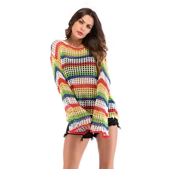 2019 Summer New Women Fashion Rainbow Striped Knitting Sweaters Hollowing Out Loose Pullovers Tops Sweaters
2019 Summer New Women Fashion Rainbow Striped Knitting Sweaters Hollowing Out Loose Pullovers Tops Sweaters