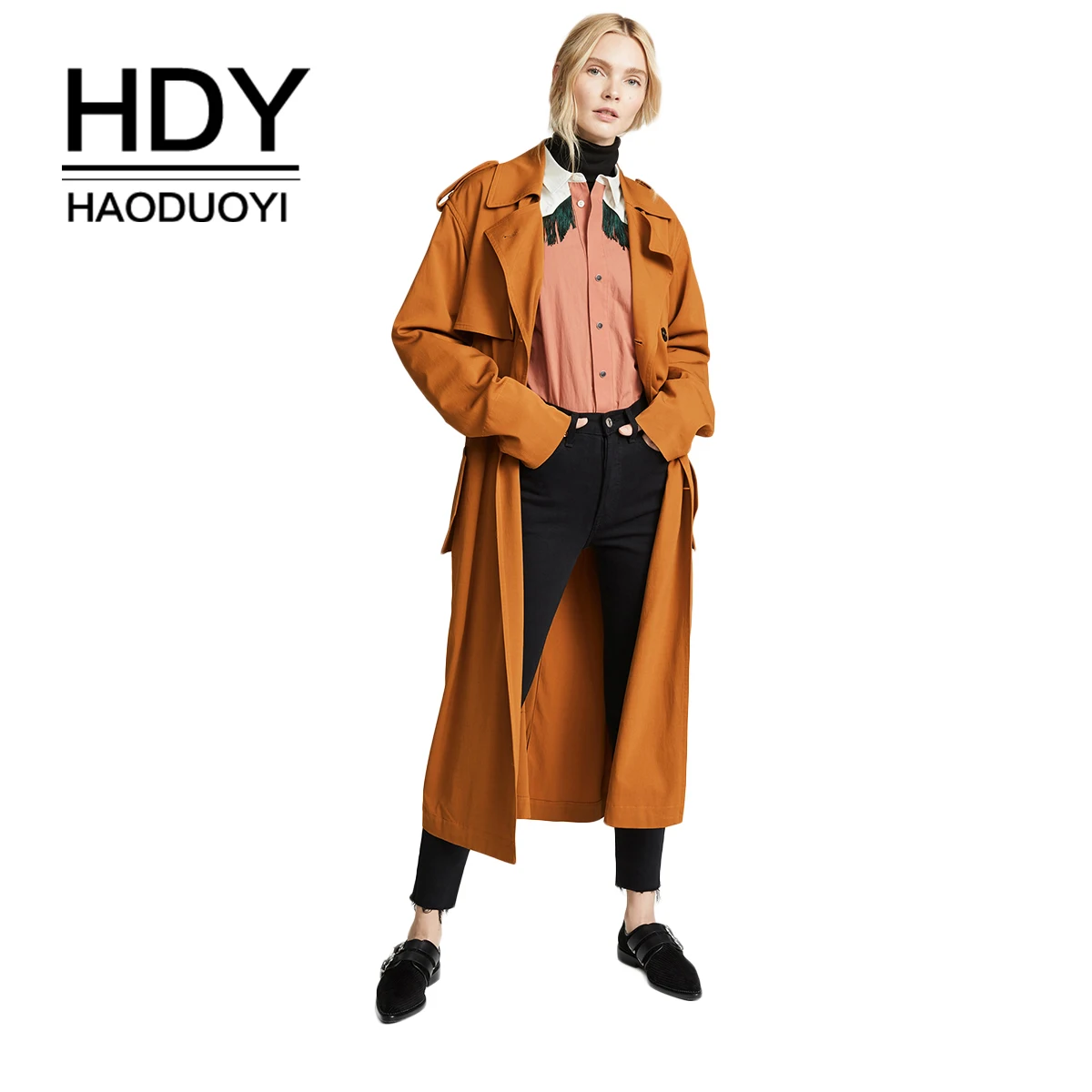 HDY Haoduoyi New Classic European Trench Coat Temperament double-breasted Side Zip Women Pea Coat real photos
HDY Haoduoyi New Classic European Trench Coat Temperament double-breasted Side Zip Women Pea Coat real photos