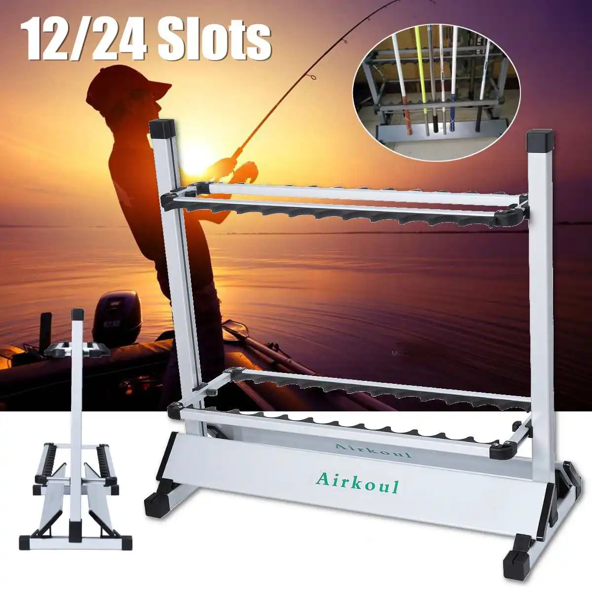 Aluminum Alloy Fishing Rod Rack Pole Holder 12/24 Slots Portable Aluminum Alloy Display Shelf Bracket Stand Storage Tool
Aluminum Alloy Fishing Rod Rack Pole Holder 12/24 Slots Portable Aluminum Alloy Display Shelf Bracket Stand Storage Tool