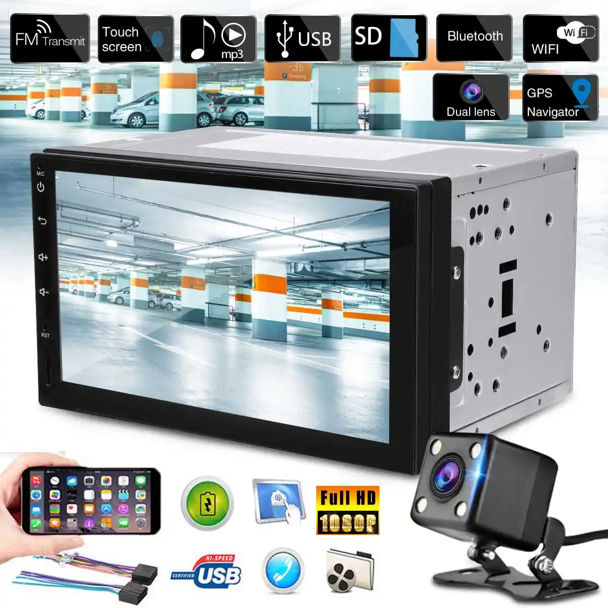 Audew 7'' Android 8.0 Car Stereo Radio GPS Navigation bluetooth USB SD 2 Din Car Audio Player Autoradio + Reverse Image
Audew 7'' Android 8.0 Car Stereo Radio GPS Navigation bluetooth USB SD 2 Din Car Audio Player Autoradio + Reverse Image