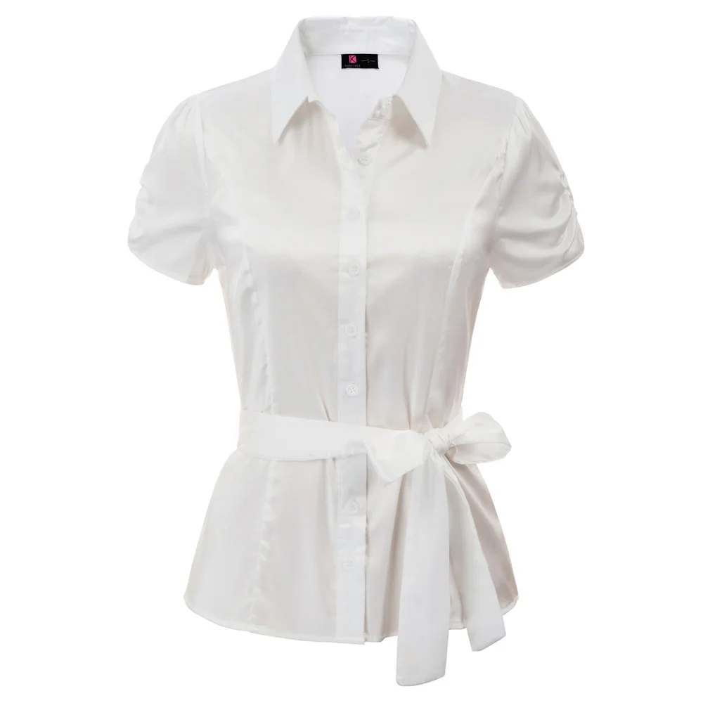 sexy elegant shirt Women Short Sleeve Silk-Like Satin Button Placket turn-down collar Shirts Belt Decor solid office lady Tops
sexy elegant shirt Women Short Sleeve Silk-Like Satin Button Placket turn-down collar Shirts Belt Decor solid office lady Tops