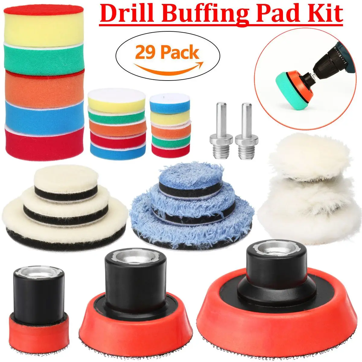 29pcs 1/2/3 Inch Car Polish Polishing Pad Set Buffing Polishing Auto Sponge Waxing Pads Drill Set Kit for Car Polisher Wheel Wax
29pcs 1/2/3 Inch Car Polish Polishing Pad Set Buffing Polishing Auto Sponge Waxing Pads Drill Set Kit for Car Polisher Wheel Wax