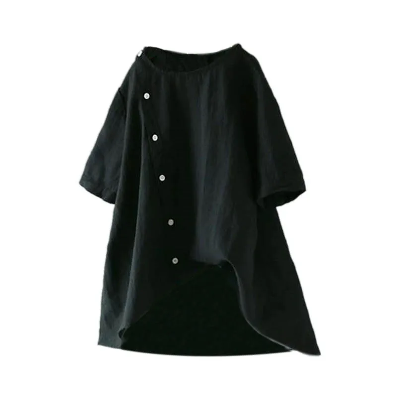 Vintage Cotton Tops Women Casual Short Sleeve O-Neck Oblique Button Irregular Hem Blouse Shirt Solid Loose Plus Size Tops
Vintage Cotton Tops Women Casual Short Sleeve O-Neck Oblique Button Irregular Hem Blouse Shirt Solid Loose Plus Size Tops