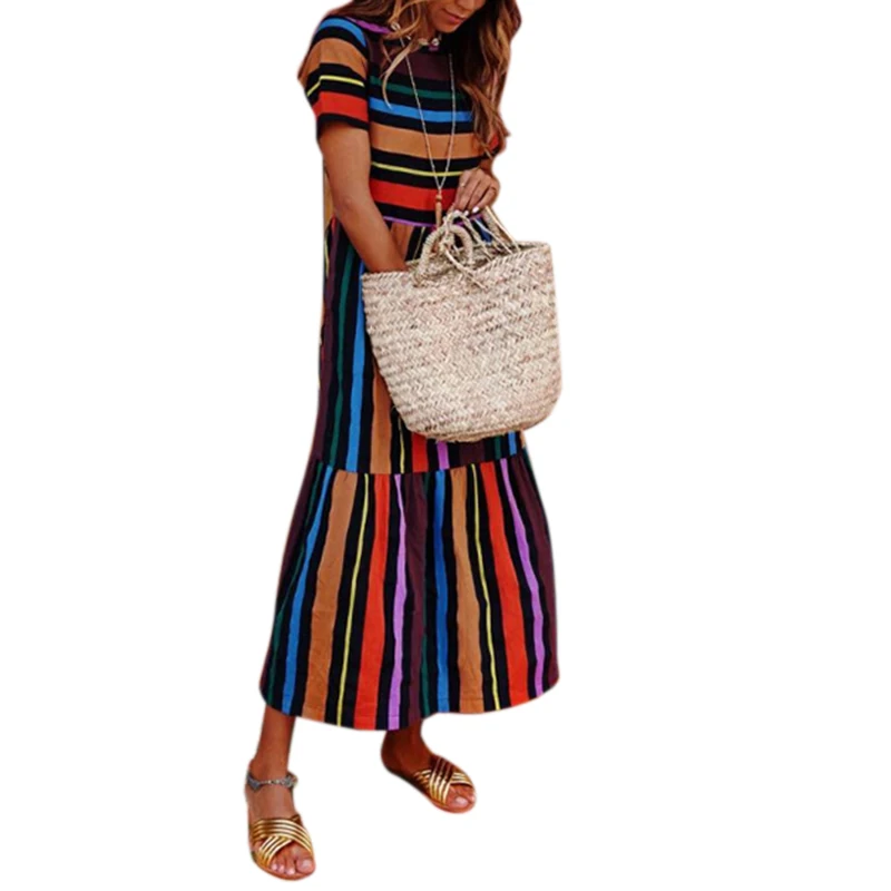 2019 Summer Fashion Bohe Beach Long Dresses Woman Casual Striped Printed A-Line O-Neck Dresses Women's Short Sleeve Shirt Dress
2019 Summer Fashion Bohe Beach Long Dresses Woman Casual Striped Printed A-Line O-Neck Dresses Women's Short Sleeve Shirt Dress