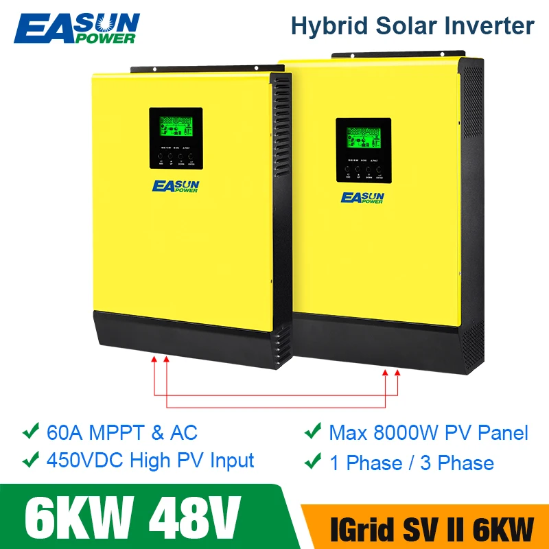 EASUN POWER Hybrid Solar inverter 6000W 48V 220V 450Vdc PV Input 60A Grid Tied Inverter MPPT Solar Charger 60A Battery Charger
EASUN POWER Hybrid Solar inverter 6000W 48V 220V 450Vdc PV Input 60A Grid Tied Inverter MPPT Solar Charger 60A Battery Charger