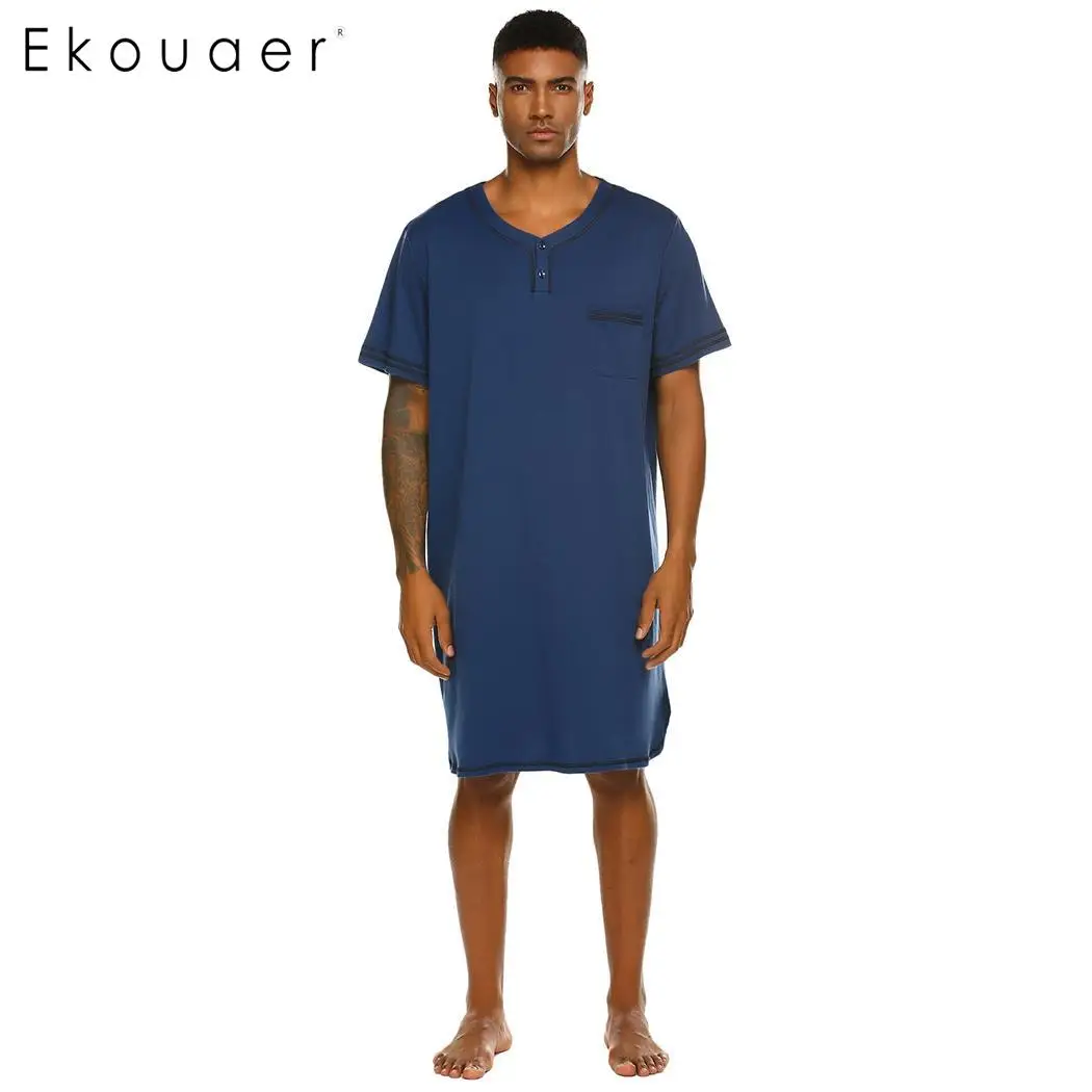 Ekouaer Men Summer Sleep Tops Night Shirts Short Sleeve Contrast Color Pocket Knee Length Loose Sleepwear Male Sleepshirts
Ekouaer Men Summer Sleep Tops Night Shirts Short Sleeve Contrast Color Pocket Knee Length Loose Sleepwear Male Sleepshirts