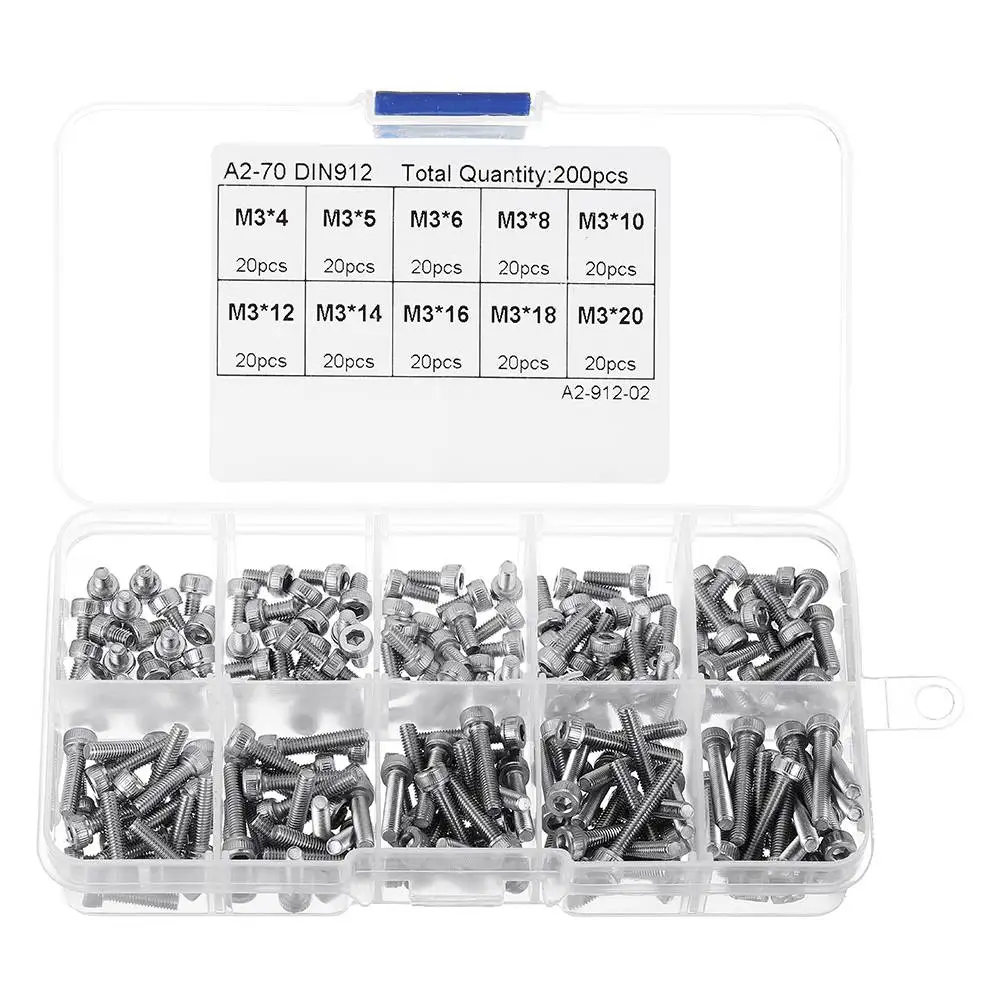 200Pcs M3 304 Stainless Steel DIN912 Screw Hex Socket Cap Screw Bolt for RC Model
200Pcs M3 304 Stainless Steel DIN912 Screw Hex Socket Cap Screw Bolt for RC Model