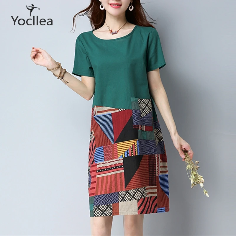 2019 Short Sleeve Summer Dress Women Print Patchwork Loose Casual Cotton Linen Dress female O Neck Mini dresses vestidos
2019 Short Sleeve Summer Dress Women Print Patchwork Loose Casual Cotton Linen Dress female O Neck Mini dresses vestidos