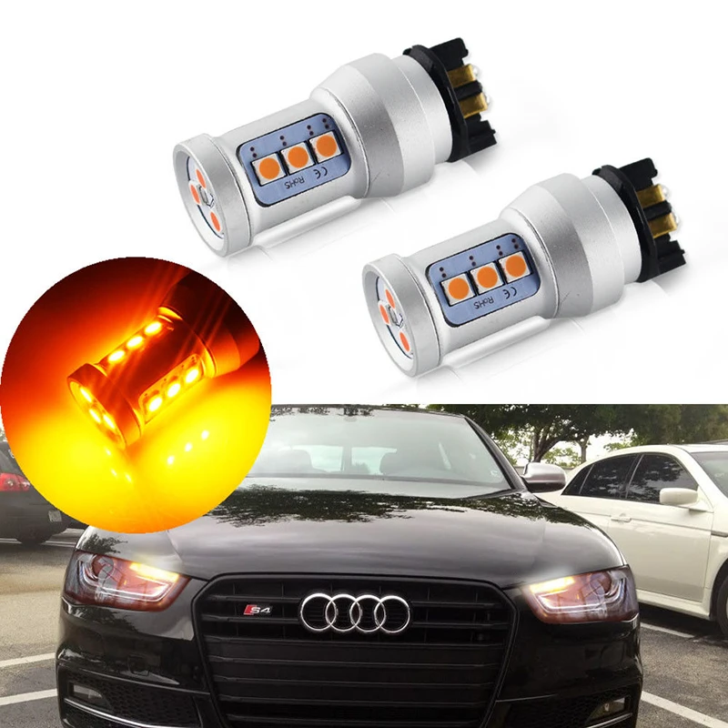 2 個のエラーフリーアンバーイエローpw24w Pwy24w Ledアウディa3 A5 Q3 Mk7 ゴルフccフォードフュージョンフロントターンシグナルライト用 信号ランプ Gooum