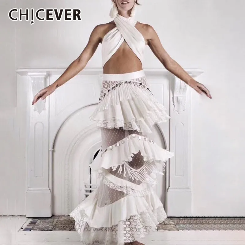 CHICEVER Summer Vintage Women Two Piece Sets Irregular Halter Sleeveless Short Tops Elastic Waist Tassel Ruffles Skirts Sets New
CHICEVER Summer Vintage Women Two Piece Sets Irregular Halter Sleeveless Short Tops Elastic Waist Tassel Ruffles Skirts Sets New