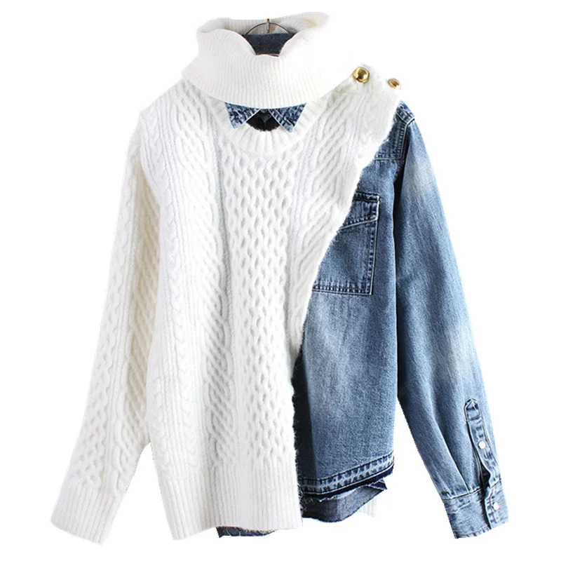 LANMREM 2019 New Spring And Winter Fashion Women Clothing Turtleneck Full Sleeves Knits Patchwork Denim Pullover Sweater WD36105
LANMREM 2019 New Spring And Winter Fashion Women Clothing Turtleneck Full Sleeves Knits Patchwork Denim Pullover Sweater WD36105