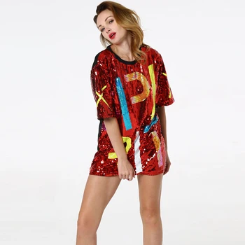 Women Sequin T shirts Letters Printed Metal Shine O-neck Loose Letters Garphic Tees Spring Club Tshirts Woman Summer Tops 
Women Sequin T shirts Letters Printed Metal Shine O-neck Loose Letters Garphic Tees Spring Club Tshirts Woman Summer Tops