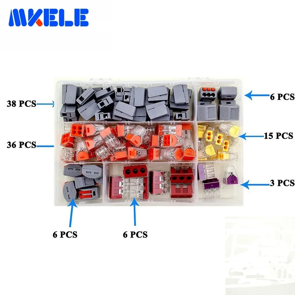 110PCS Wire Connector For 3 Room Mixed 7 Models Compact Suit Fast Wire Connector Mini Wiring Connector Conductors Terminal Block
110PCS Wire Connector For 3 Room Mixed 7 Models Compact Suit Fast Wire Connector Mini Wiring Connector Conductors Terminal Block