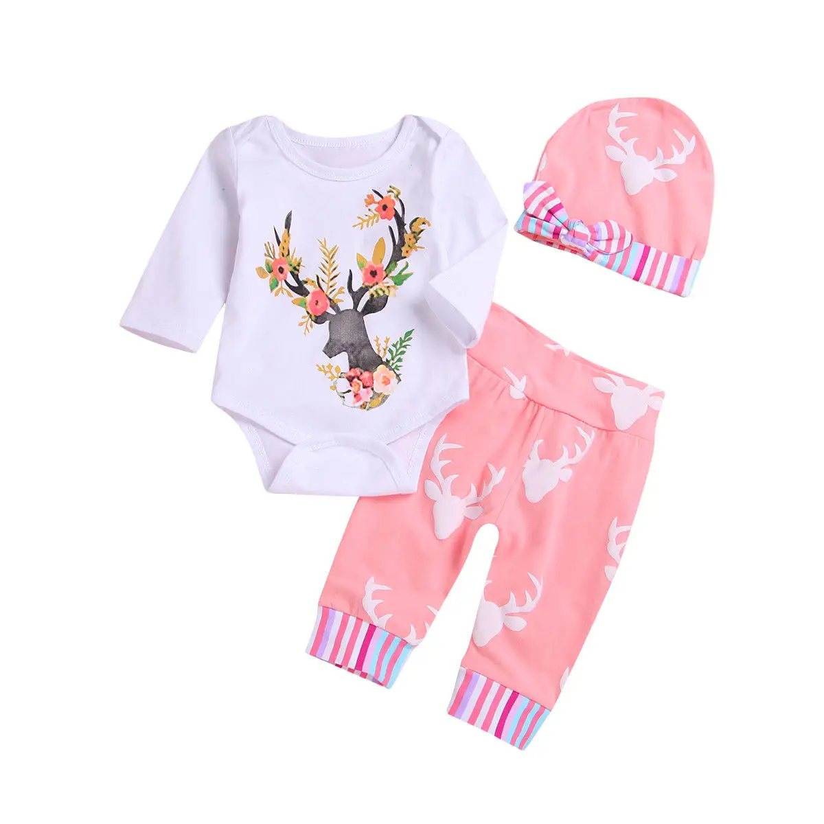 2018 Cute Newborn Fall Clothes Baby Girls Christmas Deer Outfits Girl Flower Deer Bodysuit Pants Hat 3Pcs Girl Cotton Sets 0-12M
2018 Cute Newborn Fall Clothes Baby Girls Christmas Deer Outfits Girl Flower Deer Bodysuit Pants Hat 3Pcs Girl Cotton Sets 0-12M