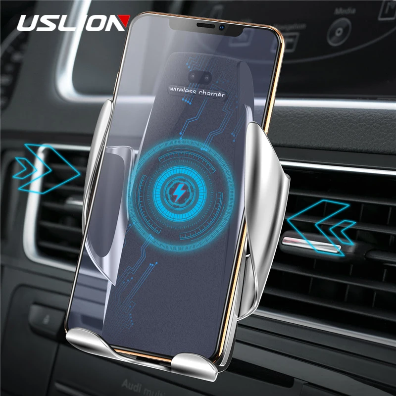 USLION Автоматическая автомобилей Беспроводной Зарядное устройство зажима 360