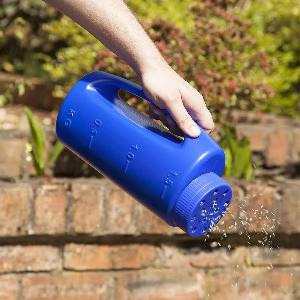 2L Hand Held Spreader In Blue. Adjustable Hole Size For Seed, Fertiliser, Salt To Deice Or Any Size Granule Complete With Scoop
2L Hand Held Spreader In Blue. Adjustable Hole Size For Seed, Fertiliser, Salt To Deice Or Any Size Granule Complete With Scoop