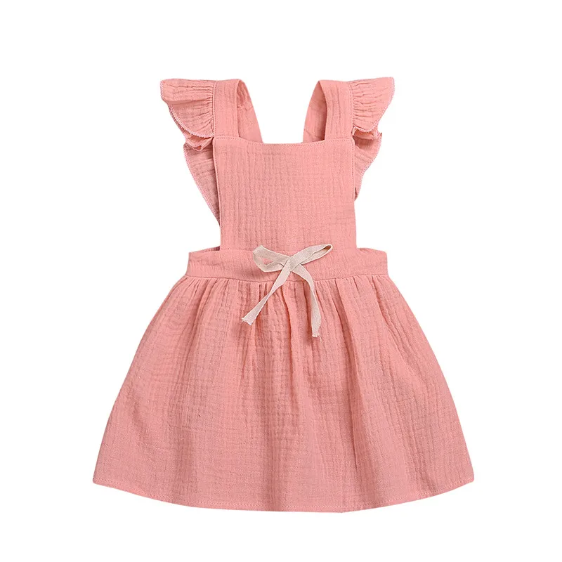 Kids Dresses For Girls Flutter Sleeve Solid Color Princess Dress Summer Backless Pink Girl Twins Clothes | Детская одежда и обувь