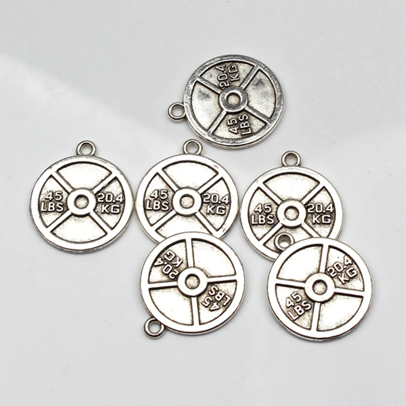 5pcs Charms barbell disc weight 45lbs 20.4kg 24*28mm Antique pendant fit Vintage Tibetan Silver DIY bracelet necklace
5pcs Charms barbell disc weight 45lbs 20.4kg 24*28mm Antique pendant fit Vintage Tibetan Silver DIY bracelet necklace