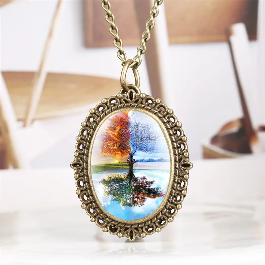 Classic Seasons Tree Display Quartz Pocket Watch Bronze Necklace Chain Elegant Jewelry Pendant Clock Gifts for Lady Women reloj
Classic Seasons Tree Display Quartz Pocket Watch Bronze Necklace Chain Elegant Jewelry Pendant Clock Gifts for Lady Women reloj