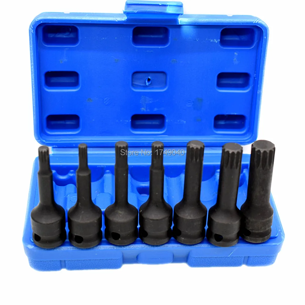 Impact Spline Socket Bit 7 Piece Set M5 M6 M7 M8 M10 M12 M14 CR-MO Screw Driver Bit Screwdriver Bits 3/8" Square Drive with Case
Impact Spline Socket Bit 7 Piece Set M5 M6 M7 M8 M10 M12 M14 CR-MO Screw Driver Bit Screwdriver Bits 3/8" Square Drive with Case