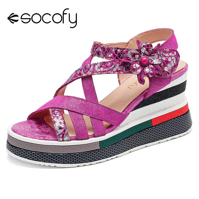 SOCOFY Soft Matte Genuine Leather Splicing Floral Wedges Heel Adjustable Hook Loop Casual Sandals Retro Leather Shoes New Summer
SOCOFY Soft Matte Genuine Leather Splicing Floral Wedges Heel Adjustable Hook Loop Casual Sandals Retro Leather Shoes New Summer
