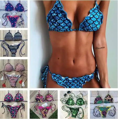 

2019 Hot Sexy print Bikini Swimwear Women Swimsuit Biquini Strappy Push Up Bikinis Set Low Waist Bathing Suit Maillot De Bain