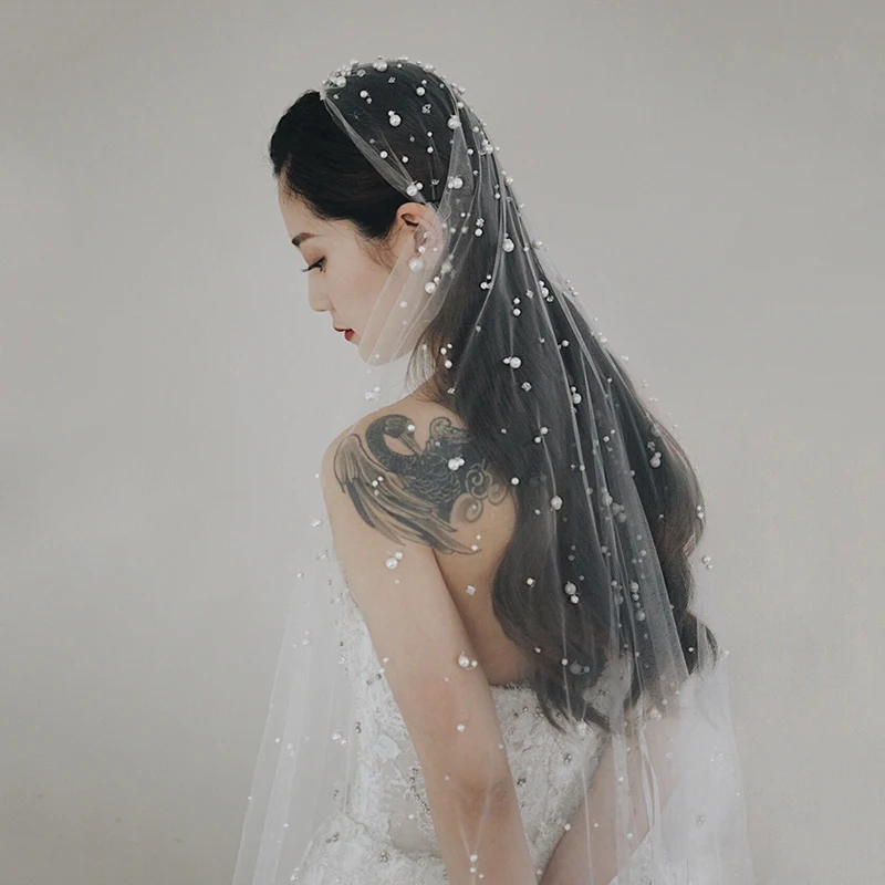 White Soft Tulle Bridla Veil One Layer Simulated Pearls 150CM Princess Fashion Wedding Veils with Comb Attached Handmade
White Soft Tulle Bridla Veil One Layer Simulated Pearls 150CM Princess Fashion Wedding Veils with Comb Attached Handmade