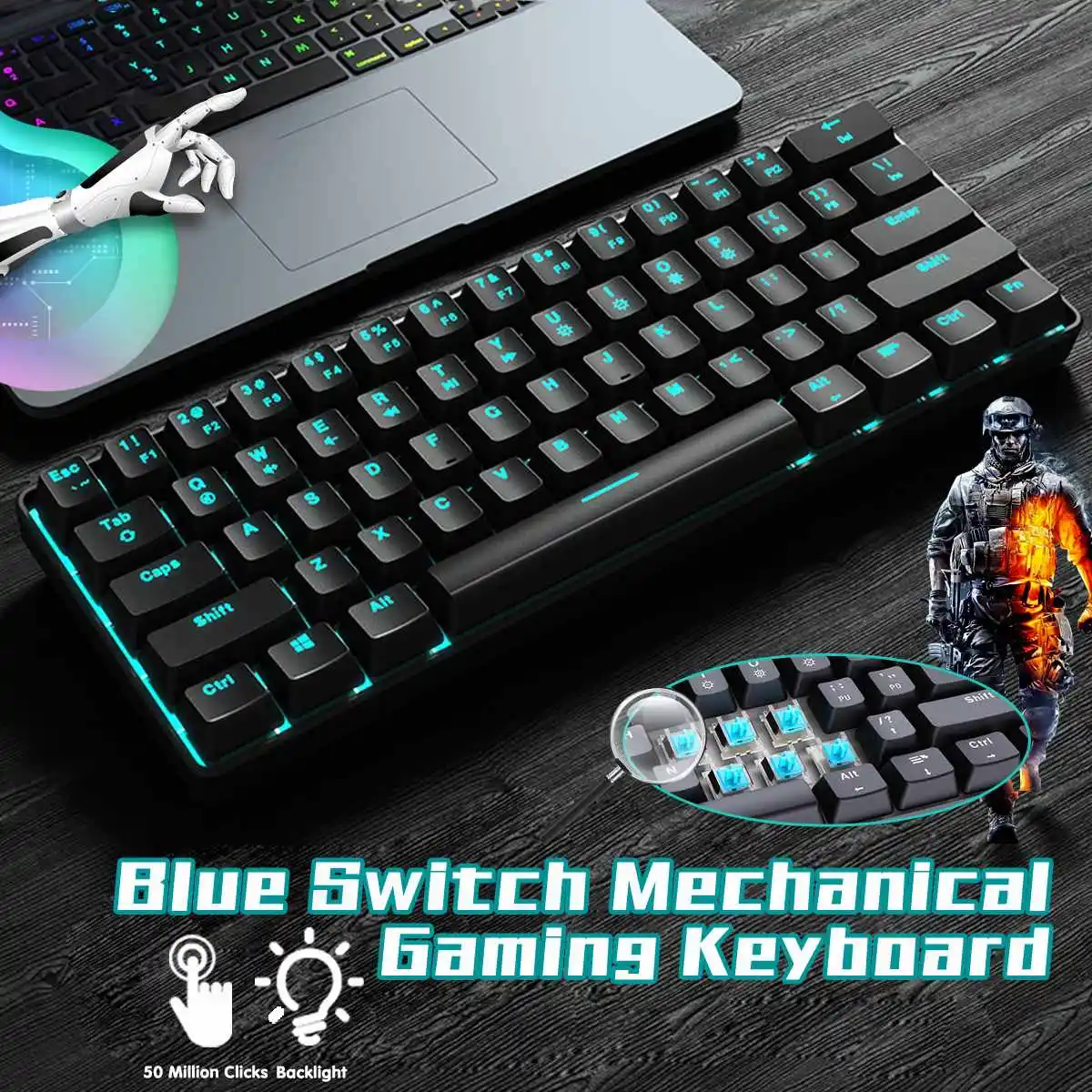 LEORY 61Keys 60% Outemu Blue Switch Mechanical Gaming Keyboard ICE Blue Backlit USB Type-c Portable Keyboard
LEORY 61Keys 60% Outemu Blue Switch Mechanical Gaming Keyboard ICE Blue Backlit USB Type-c Portable Keyboard