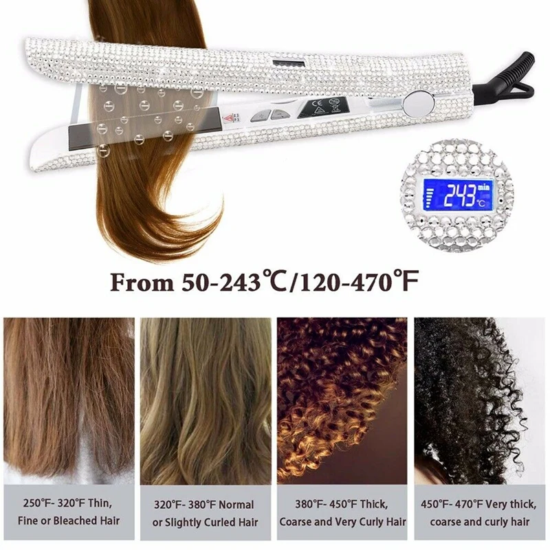 Eas-Rose Gold Hand Made Sparkling Crystal Diamond Rhinestone Lcd Digital Display Flat Iron Crystal Gems Titanium Hair Straight
Eas-Rose Gold Hand Made Sparkling Crystal Diamond Rhinestone Lcd Digital Display Flat Iron Crystal Gems Titanium Hair Straight