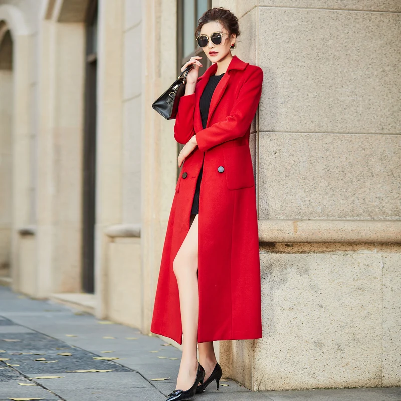 Fashion Elegant Autumn Winter Long Overcoat Wool Blend Coat Women 2 Pockets V-Neck Double Breasted Red Coats Female Outerwear
Fashion Elegant Autumn Winter Long Overcoat Wool Blend Coat Women 2 Pockets V-Neck Double Breasted Red Coats Female Outerwear