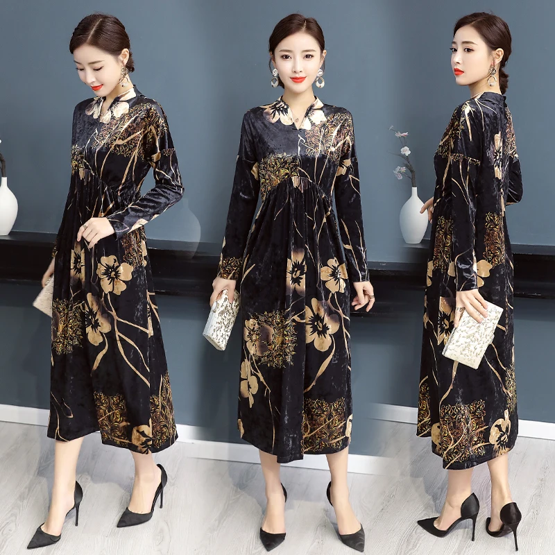 2019 Women Autumn New Print Dresses Elegant V collar Party Vintage Fashion Maxi Dress Long Sleeve Loose Silk Dress Big Size
2019 Women Autumn New Print Dresses Elegant V collar Party Vintage Fashion Maxi Dress Long Sleeve Loose Silk Dress Big Size