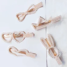 Elegantes bonitas perlas de imitación de aleación geométrica horquillas mujeres niñas corazón conejo corona forma pinzas para el cabello barretas(China)