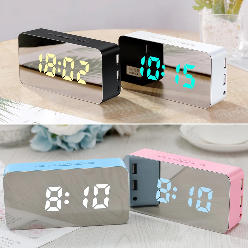 Digital LED Alarm Clock USB/Battery Powered RGB Desktop Table Mirror Clock Thermometer with Adjustable Luminance Snooze Function 
Digital LED Alarm Clock USB/Battery Powered RGB Desktop Table Mirror Clock Thermometer with Adjustable Luminance Snooze Function