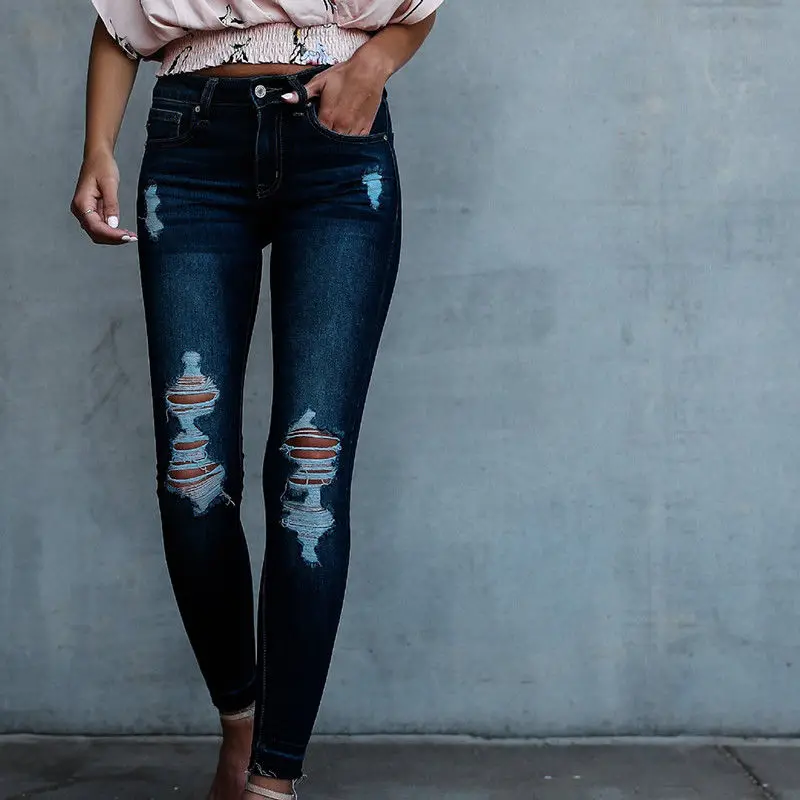 Womens Ripped Jeans High Waist Pencil Pants Ladies Stretch Casual Look Denim Skinny Hole Jeans Trousers For Women
Womens Ripped Jeans High Waist Pencil Pants Ladies Stretch Casual Look Denim Skinny Hole Jeans Trousers For Women