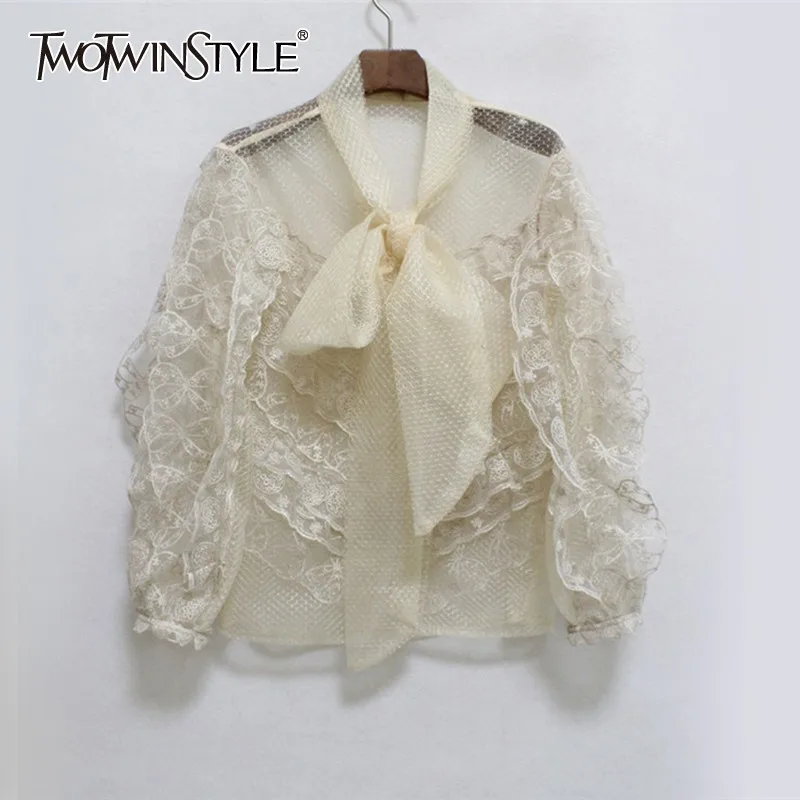 TWOTWINSTYLE Lace Patchwork Women Blouse Bowknot Long Sleeve Ruffles Perspective Shirt Female Elegant 2019 Spring Fashion New
TWOTWINSTYLE Lace Patchwork Women Blouse Bowknot Long Sleeve Ruffles Perspective Shirt Female Elegant 2019 Spring Fashion New