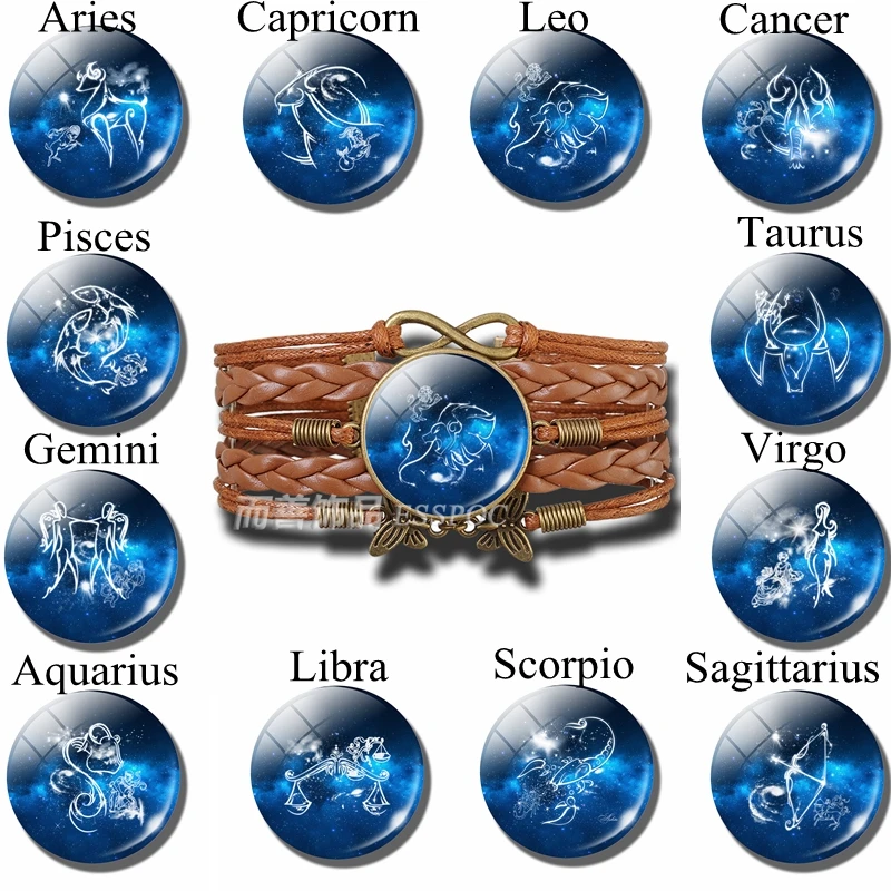 12 знаков зодиака Созвездия тканый браслет Рак Овен Водолей Gemini ювелирные изделия