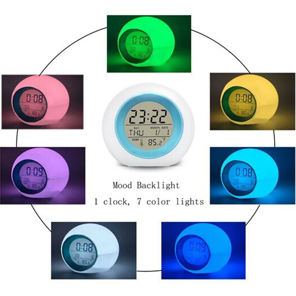 7 Colors Digital Table Alarm Clock LED Clock For Children Desktop Clock Natural Sound Wake Up Clock Calendar Frontal Decoration
7 Colors Digital Table Alarm Clock LED Clock For Children Desktop Clock Natural Sound Wake Up Clock Calendar Frontal Decoration