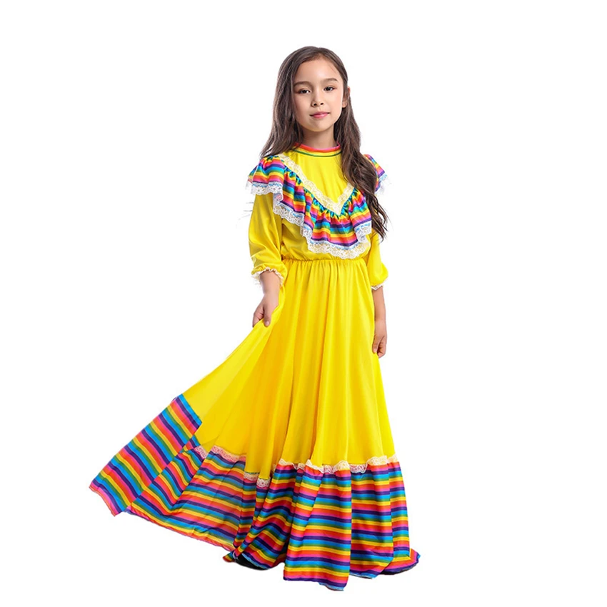 Girls Fancy Performance Dancing Dress Traditional Mexican Halloween Party Costumes Children Yellow Full Sleeve Dress
Girls Fancy Performance Dancing Dress Traditional Mexican Halloween Party Costumes Children Yellow Full Sleeve Dress