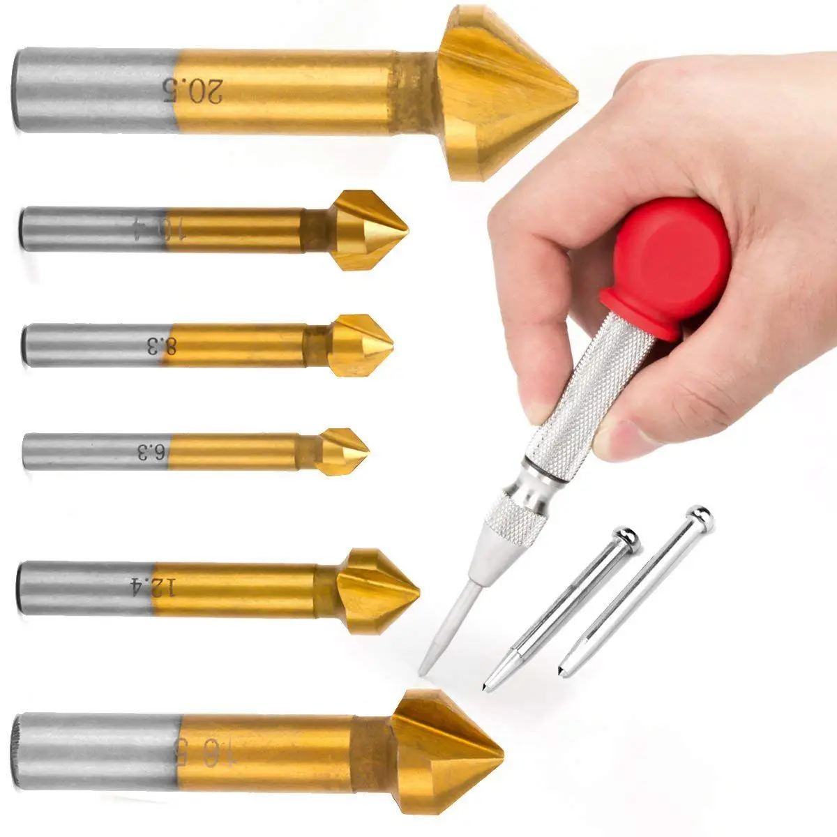 BHTS-6 pcs 90 End countersink set HSS countersink deburrer set with titanium coating 6.3-20.5 mm Countersink with 1 automatic
BHTS-6 pcs 90 End countersink set HSS countersink deburrer set with titanium coating 6.3-20.5 mm Countersink with 1 automatic